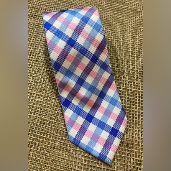 Izod Neck Tie, Blue/Pink Plaid, 3” Wide - Picture 6 of 7